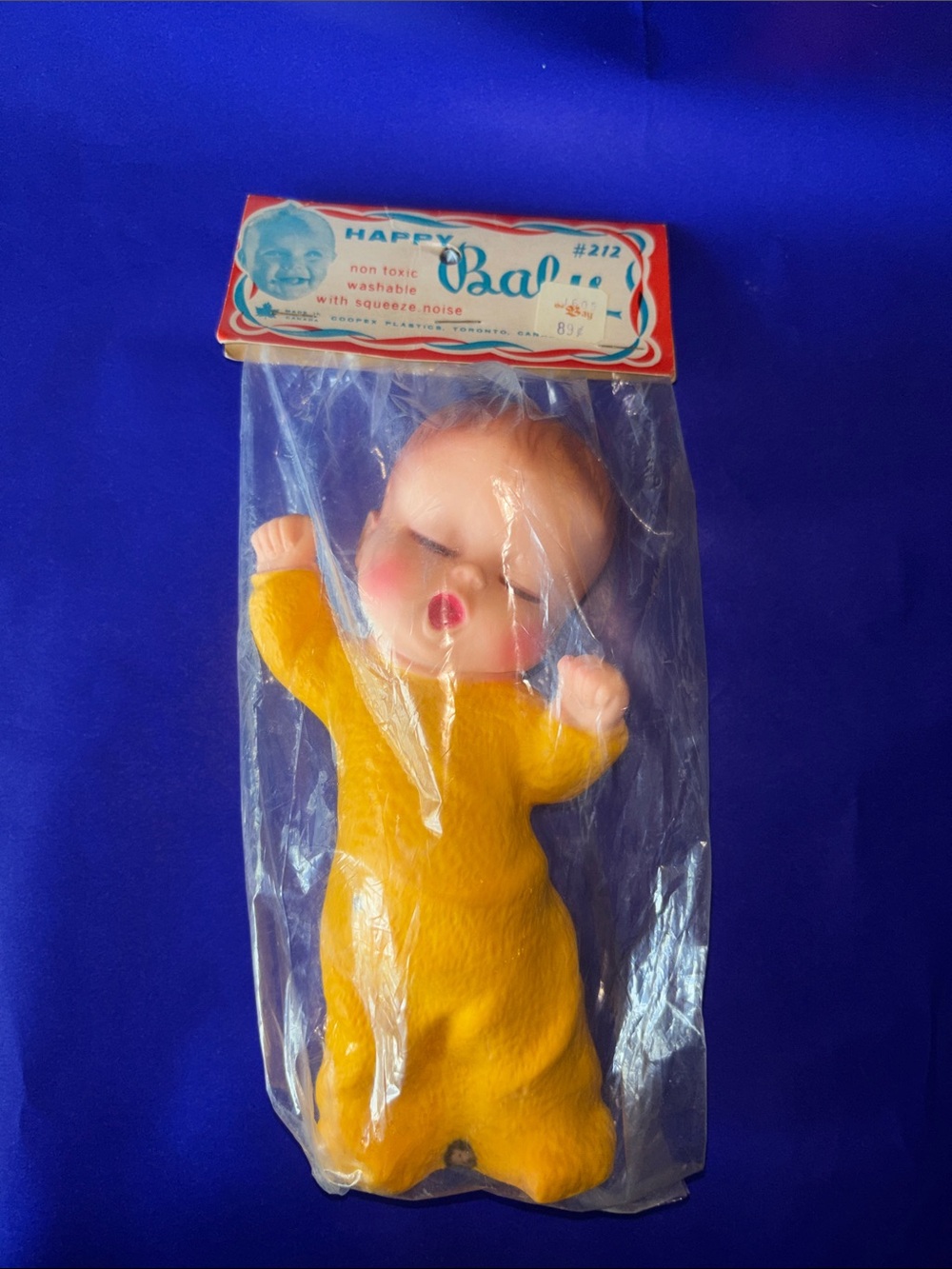 Happy Baby #212 Vinyl Squeak Doll in Bright Yellow Outfit